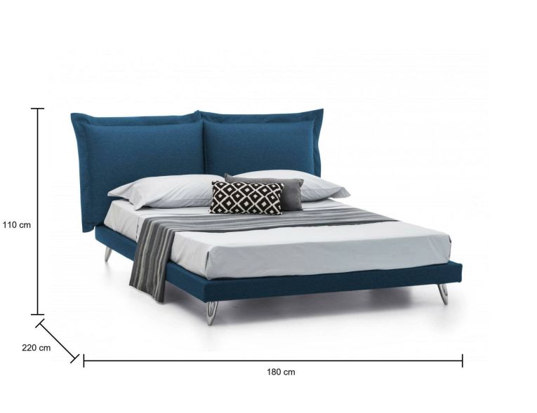 Letto matrimoniale Ludovica, Letto fisso in tessuto con piedini, 100% Made in Italy, adatto per materasso 160x190 cm, Blu