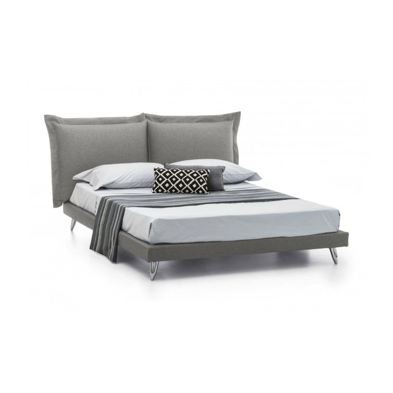 Letto matrimoniale Ludovica, Letto fisso in tessuto con piedini, 100% Made in Italy, adatto per materasso 160x190 cm, Grigio