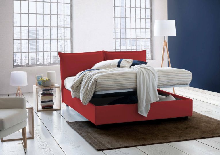Letto matrimoniale Maddalena, Letto contenitore con rivestimento in tessuto, 100% Made in Italy, Apertura frontale, adatto per materasso Cm 140x200, Rosso