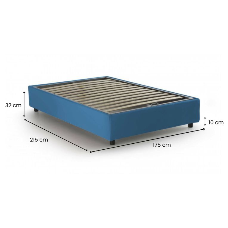 Letto matrimoniale Maria, Letto contenitore con rivestimento in tessuto, 100% Made in Italy, Apertura frontale, adatto per materasso Cm 160x200, Blu
