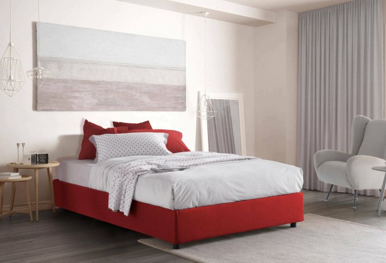 Letto matrimoniale Maria, Letto contenitore con rivestimento in tessuto, 100% Made in Italy, Apertura frontale, adatto per materasso Cm 160x200, Rosso