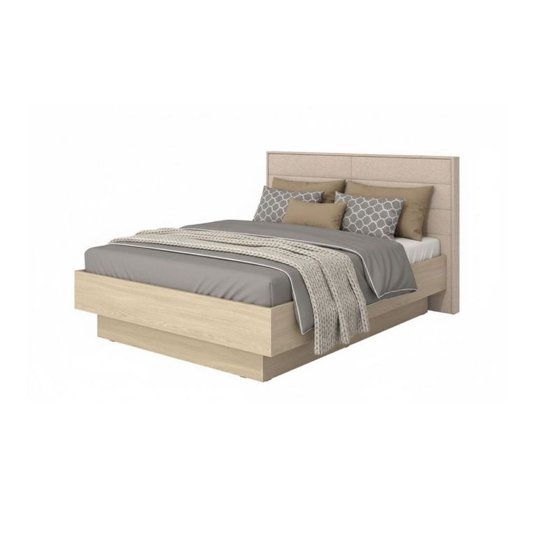 Letto Matrimoniale Marrone Rovere Bianco Crema Dimensione Materasso 160x200 cm Imbottito, Testiera Imbottita - Tirso
