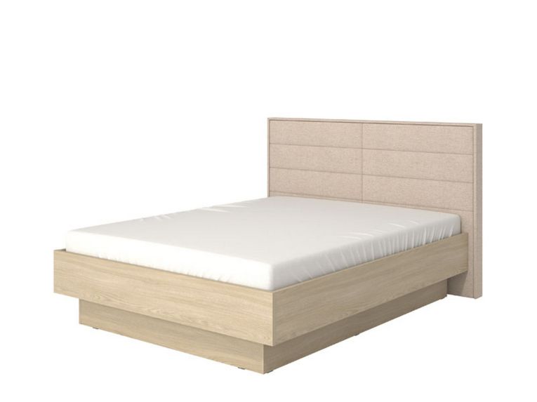 Letto Matrimoniale Marrone Rovere Bianco Crema Dimensione Materasso 160x200 cm Imbottito, Testiera Imbottita - Tirso