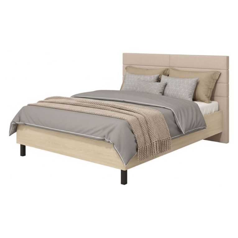 Letto Matrimoniale Marrone Rovere Bianco Crema Testiera Imbottita Imbottito, Dimensione Materasso 160x200 cm - Ausonio