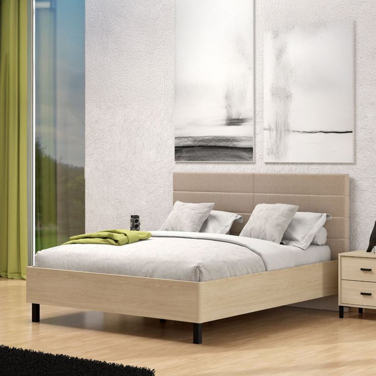 Letto Matrimoniale Marrone Rovere Bianco Crema Testiera Imbottita Imbottito, Dimensione Materasso 180x200 cm - Circeo