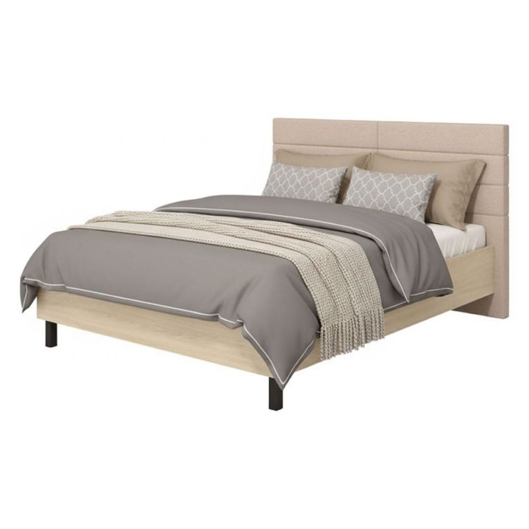 Letto Matrimoniale Marrone Rovere Bianco Crema Testiera Imbottita Imbottito, Dimensione Materasso 180x200 cm - Circeo