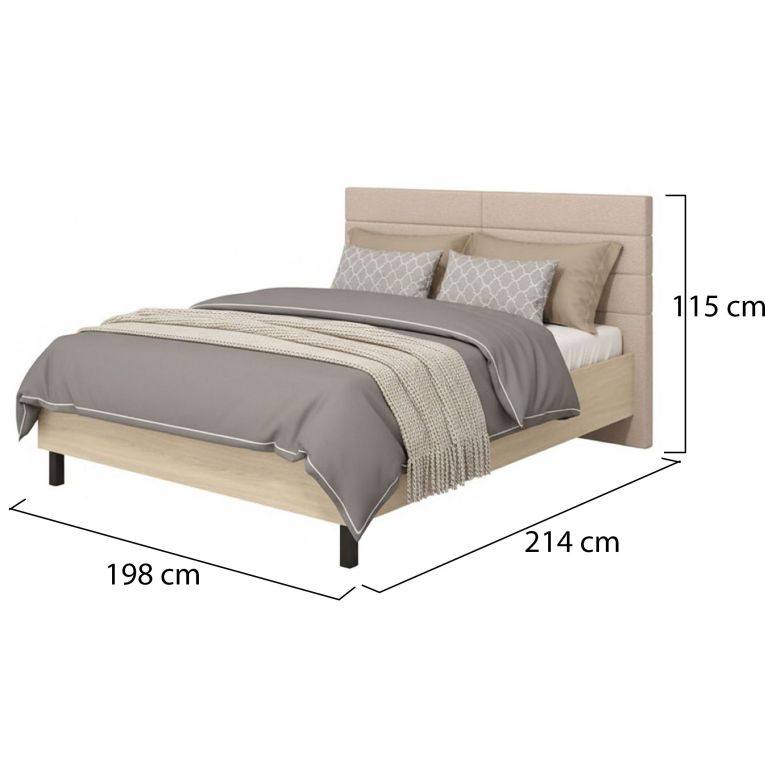 Letto Matrimoniale Marrone Rovere Bianco Crema Testiera Imbottita Imbottito, Dimensione Materasso 180x200 cm - Circeo