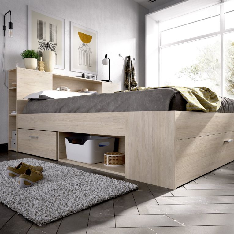Letto Matrimoniale Marrone Rovere Contenitore Dimensione Materasso 160x200 cm, Peso Supportato 150 kg - Murlo