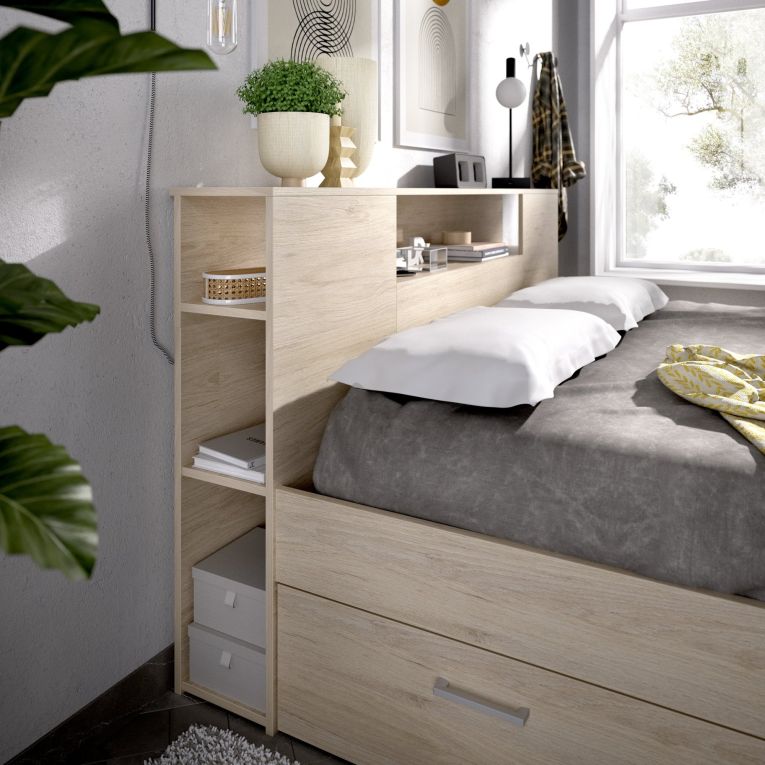 Letto Matrimoniale Marrone Rovere Contenitore Dimensione Materasso 160x200 cm, Peso Supportato 150 kg - Murlo