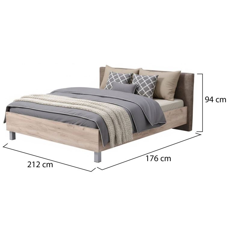 Letto Matrimoniale Marrone Rovere Grigio Grigio Tortora Testiera Imbottita Imbottito, Dimensione Materasso 160x200 cm - Maida