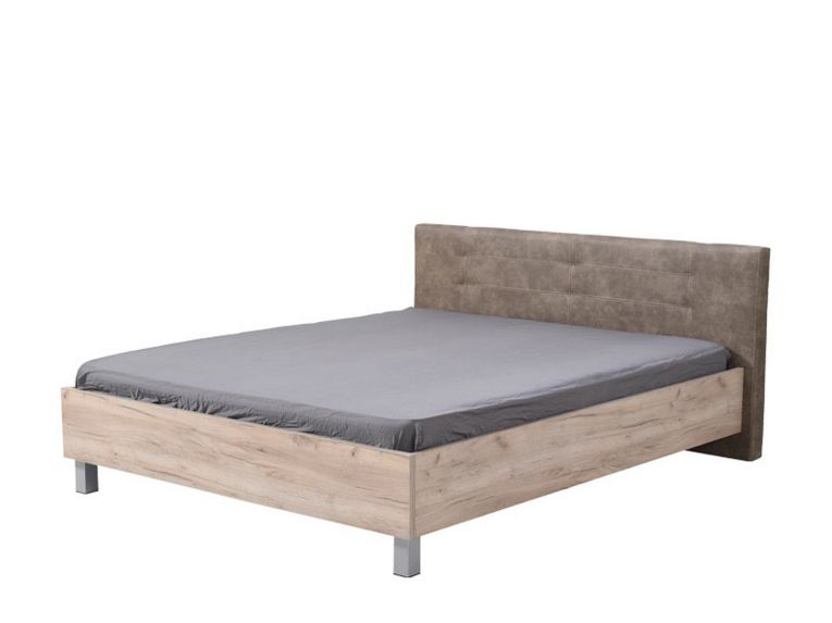 Letto Matrimoniale Marrone Rovere Grigio Grigio Tortora Testiera Imbottita Imbottito, Dimensione Materasso 160x200 cm - Maida