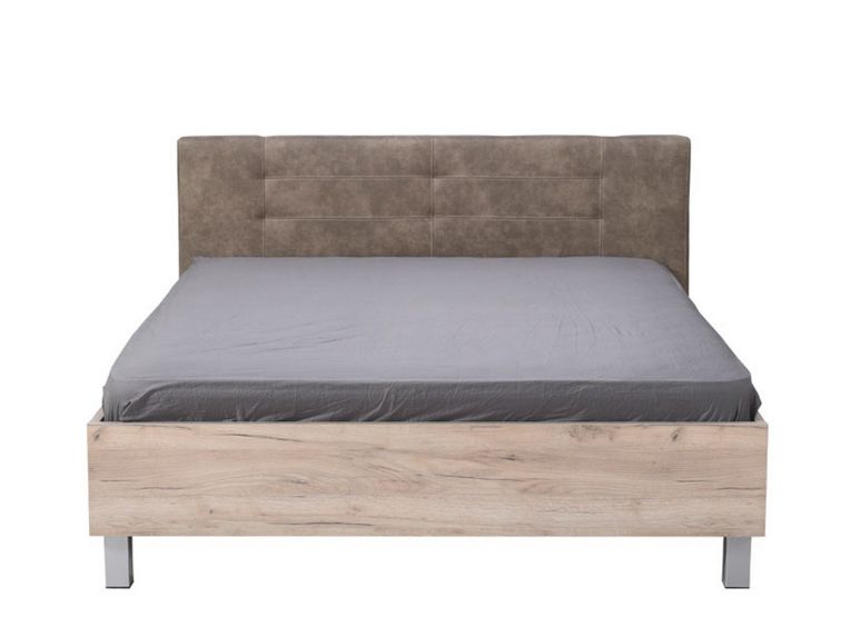 Letto Matrimoniale Marrone Rovere Grigio Grigio Tortora Testiera Imbottita Imbottito, Dimensione Materasso 160x200 cm - Maida