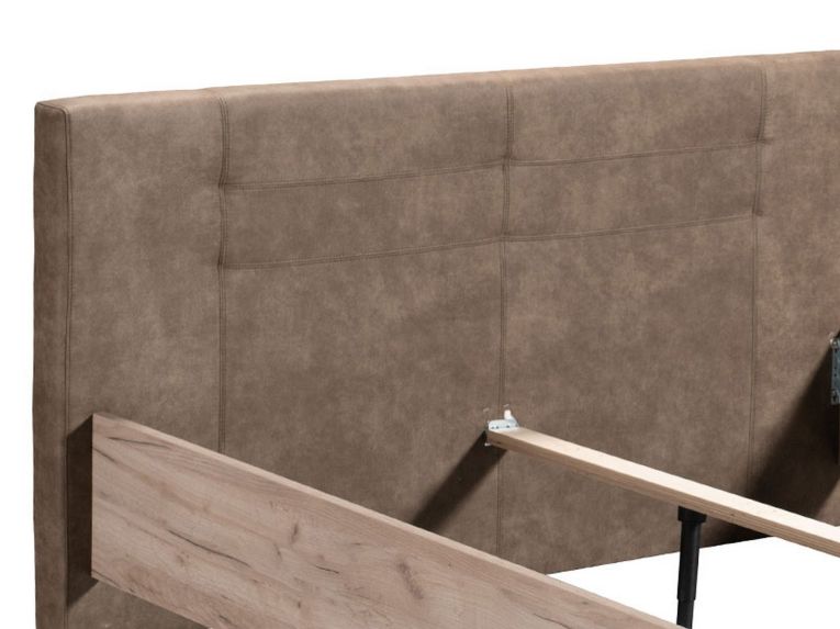Letto Matrimoniale Marrone Rovere Grigio Grigio Tortora Testiera Imbottita Imbottito, Dimensione Materasso 160x200 cm - Maida