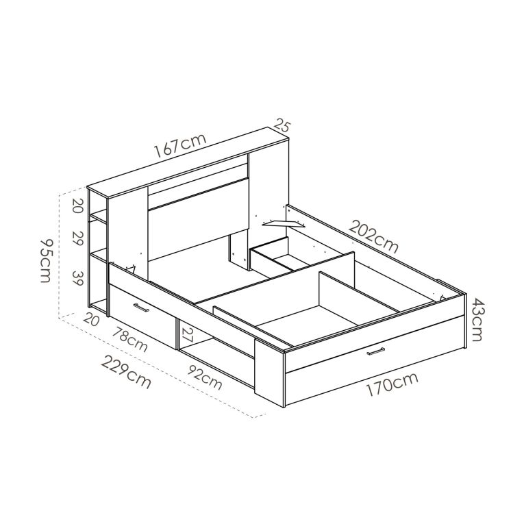 Letto Matrimoniale Marrone Rovere Nero Antracite Contenitore Dimensione Materasso 160x200 cm, 2 - Murlo