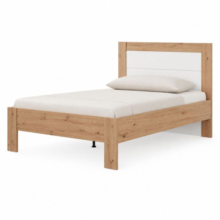 Letto Matrimoniale Marrone Rovere Nodi Bianco Dimensione Materasso 160x200 cm Testata Dettaglio Rigato, Peso Supportato 200 kg - Munnar