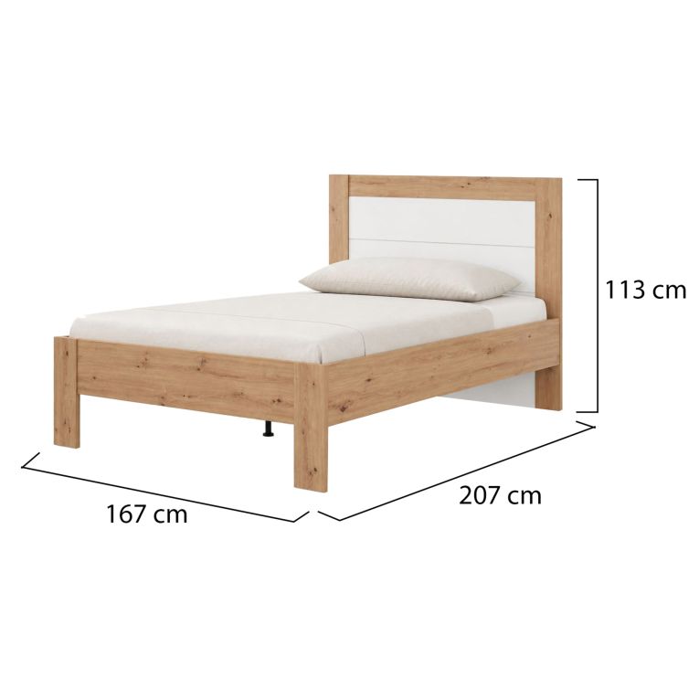 Letto Matrimoniale Marrone Rovere Nodi Bianco Dimensione Materasso 160x200 cm Testata Dettaglio Rigato, Peso Supportato 200 kg - Munnar