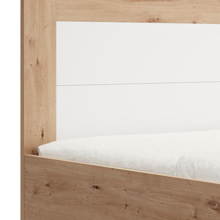 Letto Matrimoniale Marrone Rovere Nodi Bianco Dimensione Materasso 160x200 cm Testata Dettaglio Rigato, Peso Supportato 200 kg - Munnar
