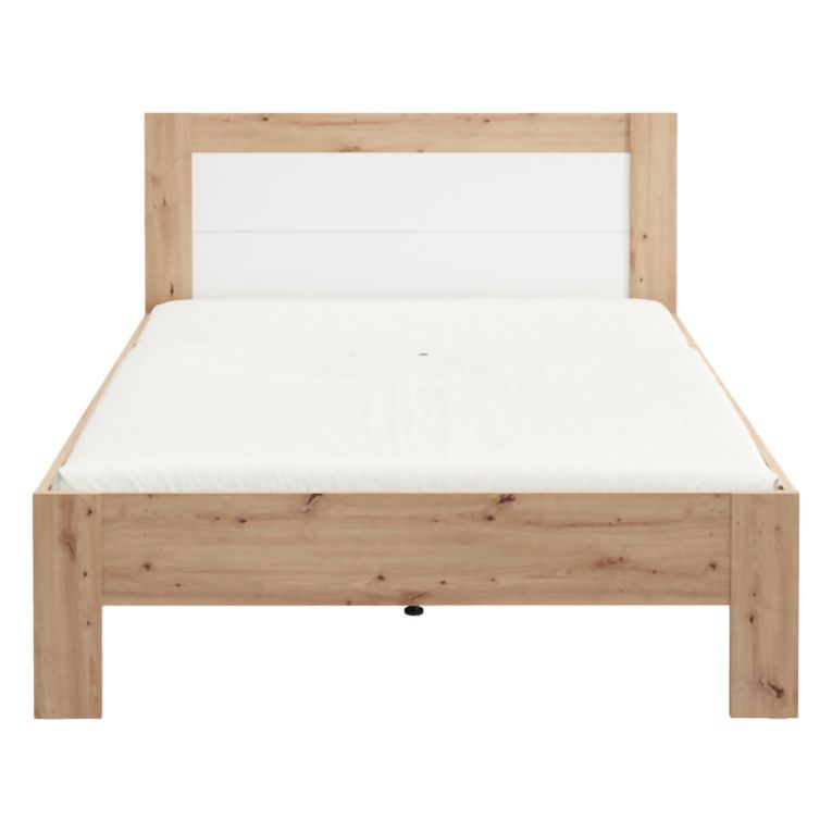 Letto Matrimoniale Marrone Rovere Nodi Bianco Dimensione Materasso 160x200 cm Testata Dettaglio Rigato, Peso Supportato 200 kg - Munnar