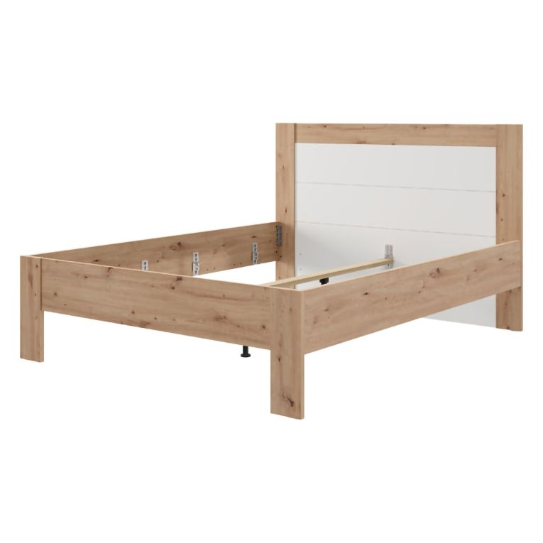 Letto Matrimoniale Marrone Rovere Nodi Bianco Dimensione Materasso 160x200 cm Testata Dettaglio Rigato, Peso Supportato 200 kg - Munnar