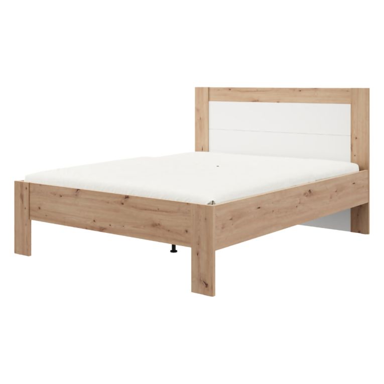 Letto Matrimoniale Marrone Rovere Nodi Bianco Dimensione Materasso 160x200 cm Testata Dettaglio Rigato, Peso Supportato 200 kg - Munnar