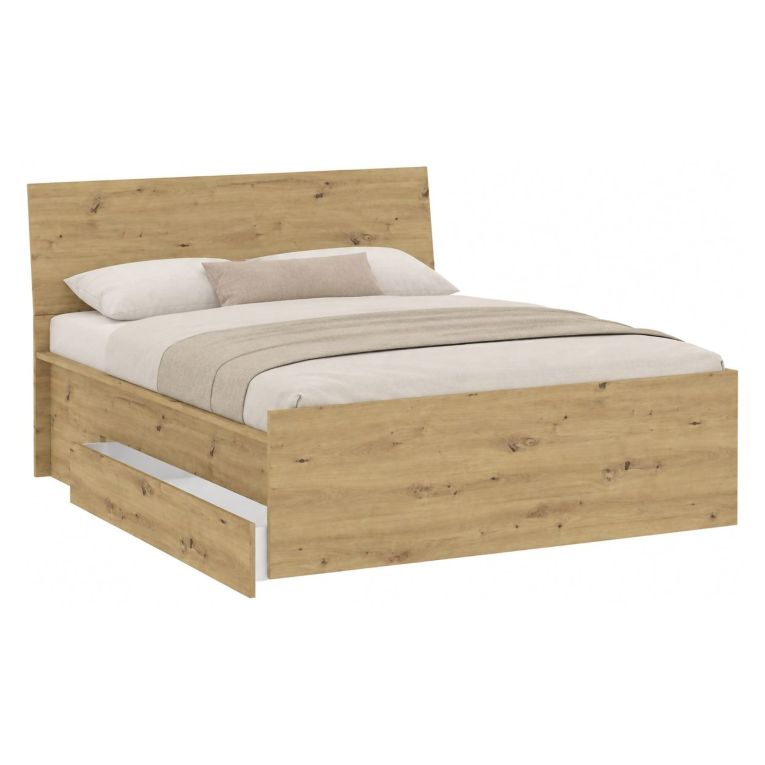 Letto Matrimoniale Marrone Rovere Nodi Dimensione Materasso 160x200 cm con Cassetto, Matrimoniale - Lidati