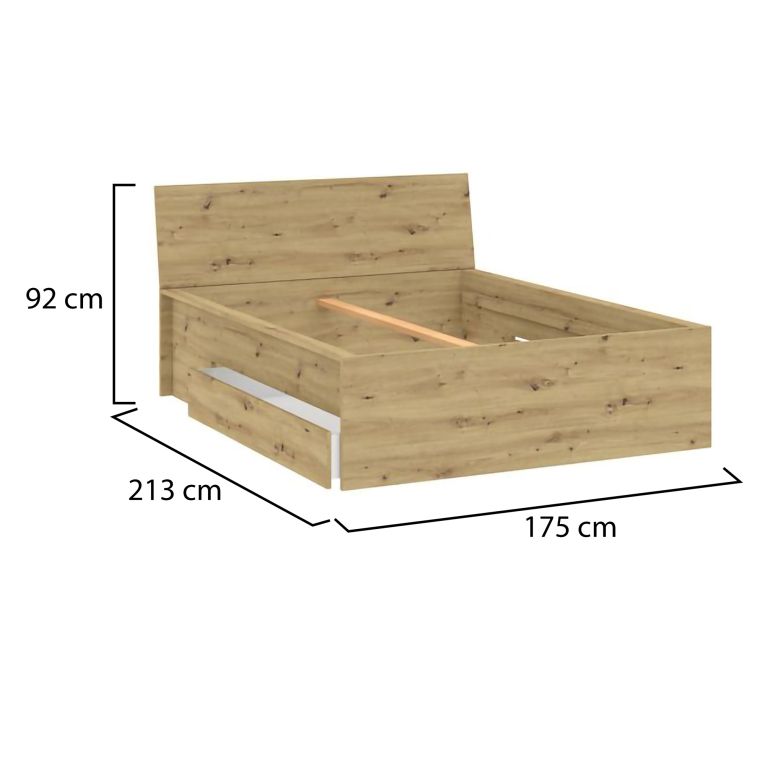 Letto Matrimoniale Marrone Rovere Nodi Dimensione Materasso 160x200 cm con Cassetto, Matrimoniale - Lidati