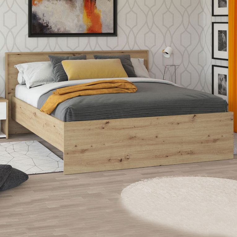Letto Matrimoniale Marrone Rovere Nodi Dimensione Materasso 160x200 cm Peso Supportato 200 kg, Matrimoniale - Gamalero
