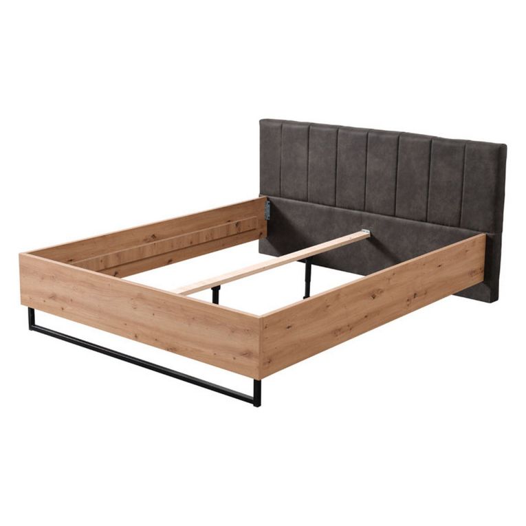 Letto Matrimoniale Marrone Rovere Nodi Nero Antracite Testiera Imbottita Imbottito, Dimensione Materasso 160x200 cm - Chiusa