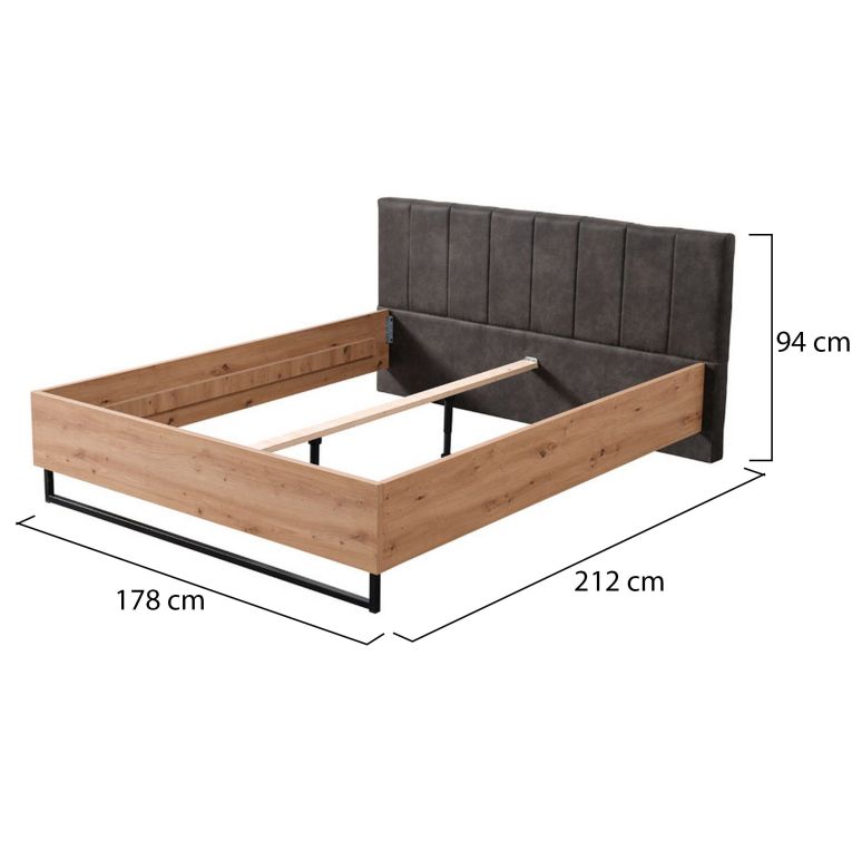 Letto Matrimoniale Marrone Rovere Nodi Nero Antracite Testiera Imbottita Imbottito, Dimensione Materasso 160x200 cm - Chiusa