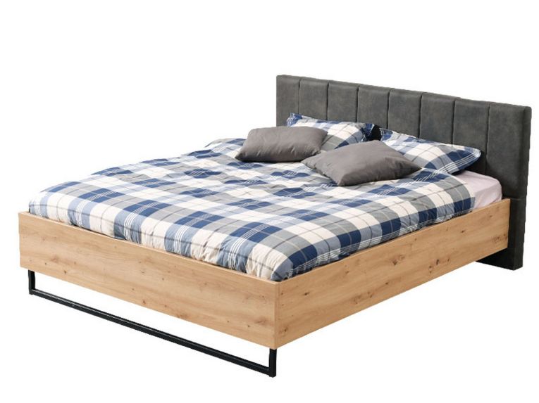 Letto Matrimoniale Marrone Rovere Nodi Nero Antracite Testiera Imbottita Imbottito, Dimensione Materasso 160x200 cm - Chiusa
