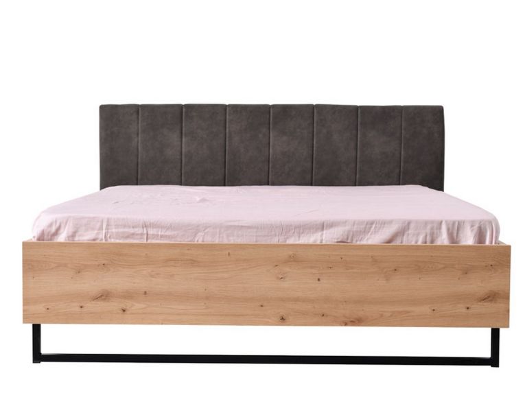 Letto Matrimoniale Marrone Rovere Nodi Nero Antracite Testiera Imbottita Imbottito, Dimensione Materasso 160x200 cm - Chiusa
