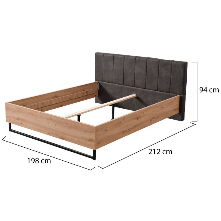 Letto Matrimoniale Marrone Rovere Nodi Nero Antracite Testiera Imbottita Imbottito, Dimensione Materasso 180x200 cm - Busnago