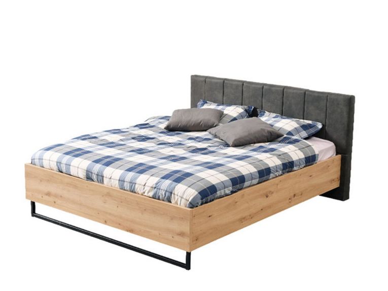 Letto Matrimoniale Marrone Rovere Nodi Nero Antracite Testiera Imbottita Imbottito, Dimensione Materasso 180x200 cm - Busnago