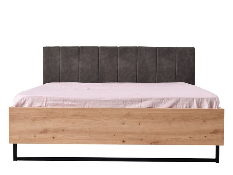 Letto Matrimoniale Marrone Rovere Nodi Nero Antracite Testiera Imbottita Imbottito, Dimensione Materasso 180x200 cm - Busnago