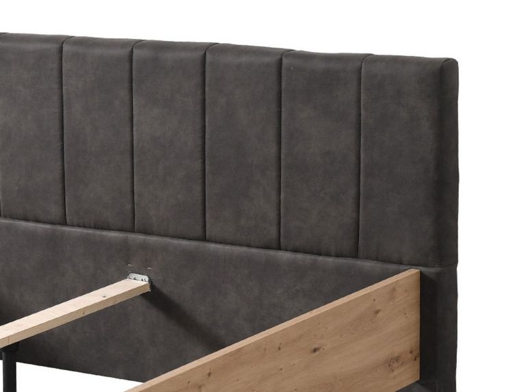 Letto Matrimoniale Marrone Rovere Nodi Nero Antracite Testiera Imbottita Imbottito, Dimensione Materasso 180x200 cm - Busnago