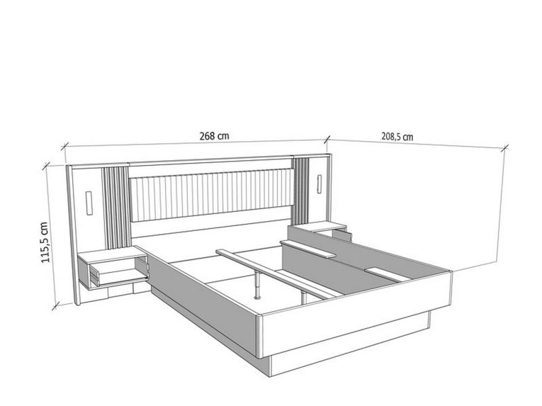 Letto Matrimoniale Marrone Rovere Nodi Nero Dimensione Materasso 160x200 cm Imbottito, Testiera Imbottita, 2 Comodini Inclusi - Casotto