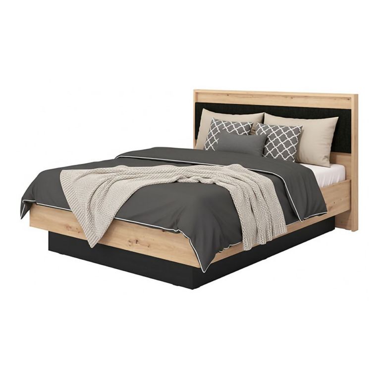 Letto Matrimoniale Marrone Rovere Nodi Nero Dimensione Materasso 160x200 cm Imbottito, Testiera Imbottita - Filogaso