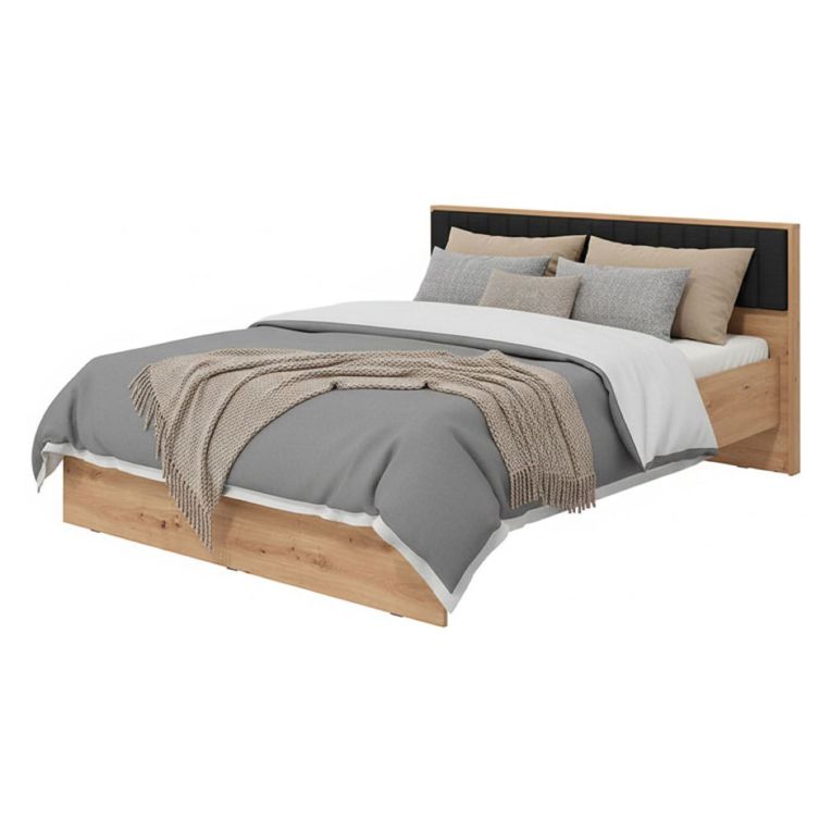 Letto Matrimoniale Marrone Rovere Nodi Nero Dimensione Materasso 160x200 cm Imbottito, Testiera Imbottita - Grosso