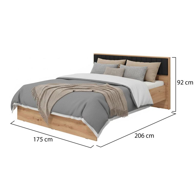 Letto Matrimoniale Marrone Rovere Nodi Nero Dimensione Materasso 160x200 cm Imbottito, Testiera Imbottita - Grosso
