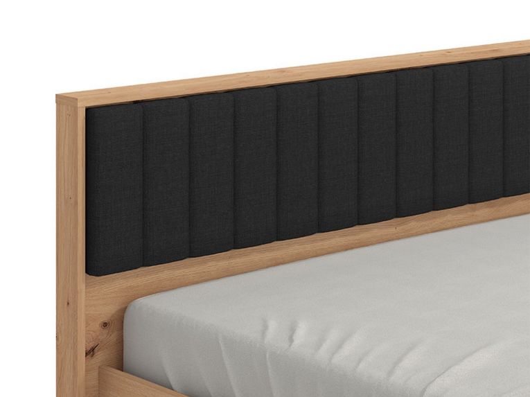Letto Matrimoniale Marrone Rovere Nodi Nero Dimensione Materasso 160x200 cm Imbottito, Testiera Imbottita - Grosso