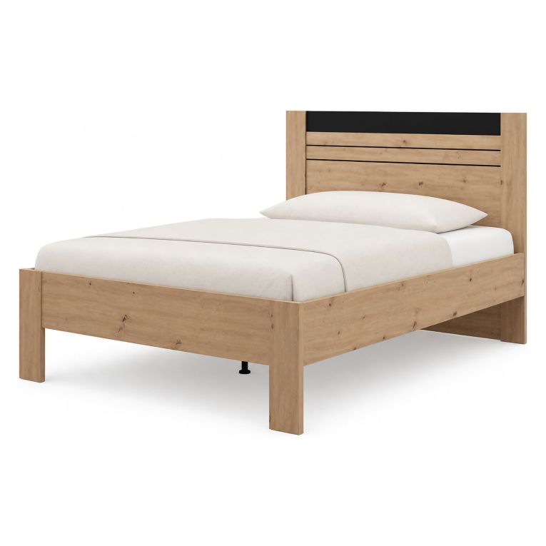 Letto Matrimoniale Marrone Rovere Nodi Nero Dimensione Materasso 160x200 cm Testata Dettaglio Rigato, Peso Supportato 200 kg - Kabale