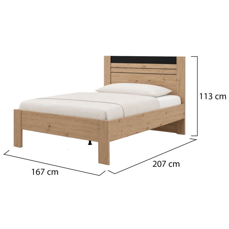 Letto Matrimoniale Marrone Rovere Nodi Nero Dimensione Materasso 160x200 cm Testata Dettaglio Rigato, Peso Supportato 200 kg - Kabale