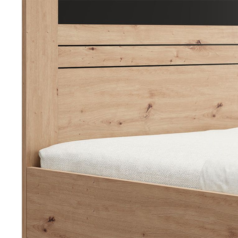Letto Matrimoniale Marrone Rovere Nodi Nero Dimensione Materasso 160x200 cm Testata Dettaglio Rigato, Peso Supportato 200 kg - Kabale