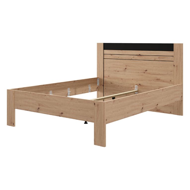 Letto Matrimoniale Marrone Rovere Nodi Nero Dimensione Materasso 160x200 cm Testata Dettaglio Rigato, Peso Supportato 200 kg - Kabale