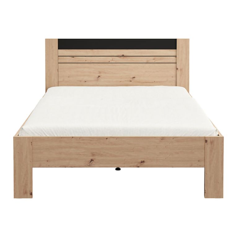 Letto Matrimoniale Marrone Rovere Nodi Nero Dimensione Materasso 160x200 cm Testata Dettaglio Rigato, Peso Supportato 200 kg - Kabale
