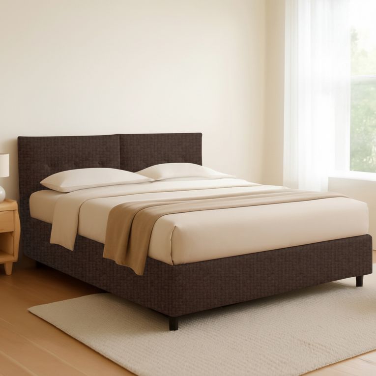 Letto Matrimoniale Marrone Sfoderabile Contenitore, Dimensione Materasso 160x190 cm - Levice