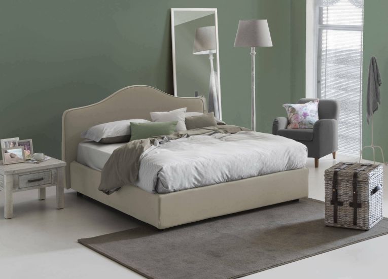 Letto matrimoniale Mirta, Letto contenitore con rivestimento in tessuto, 100% Made in Italy, Apertura frontale, con materasso Cm 160x200 incluso, Tortora