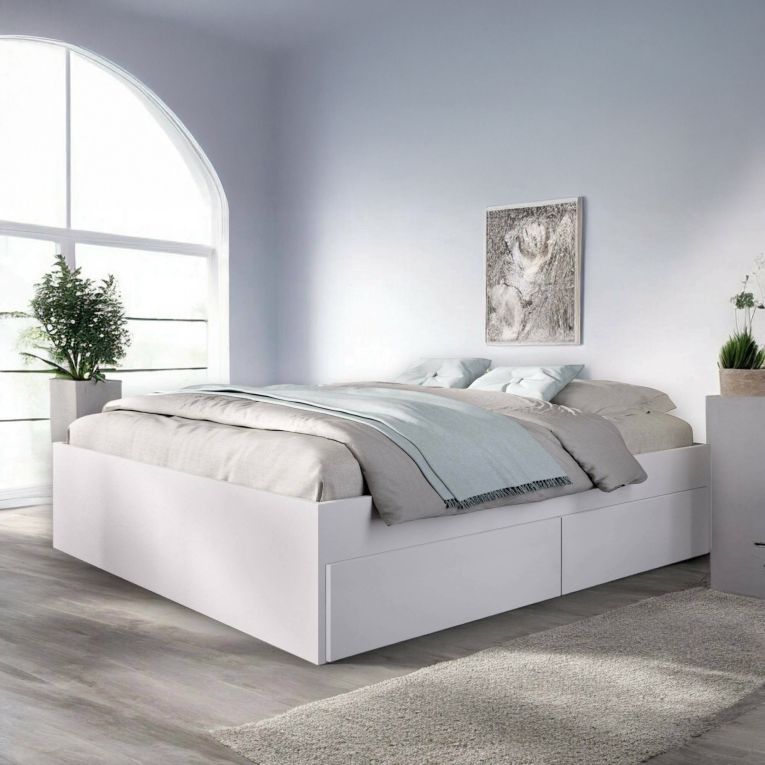 Letto matrimoniale moderno bianco 205x169cm robusto - Ferdie