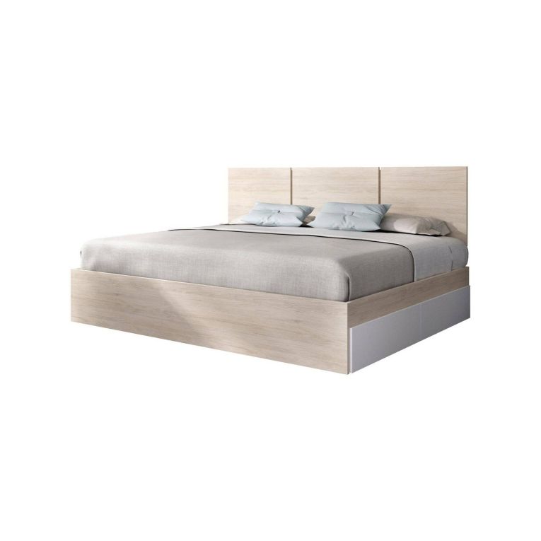 Letto matrimoniale moderno bianco e rovere 205x166cm - Shannon
