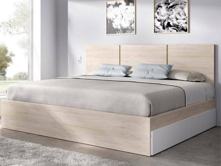 Letto matrimoniale moderno bianco e rovere 205x166cm - Shannon